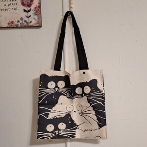 Cat Print Tote Bag - Black and White